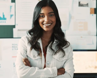 Portrait of a female Indian financial specialist.
